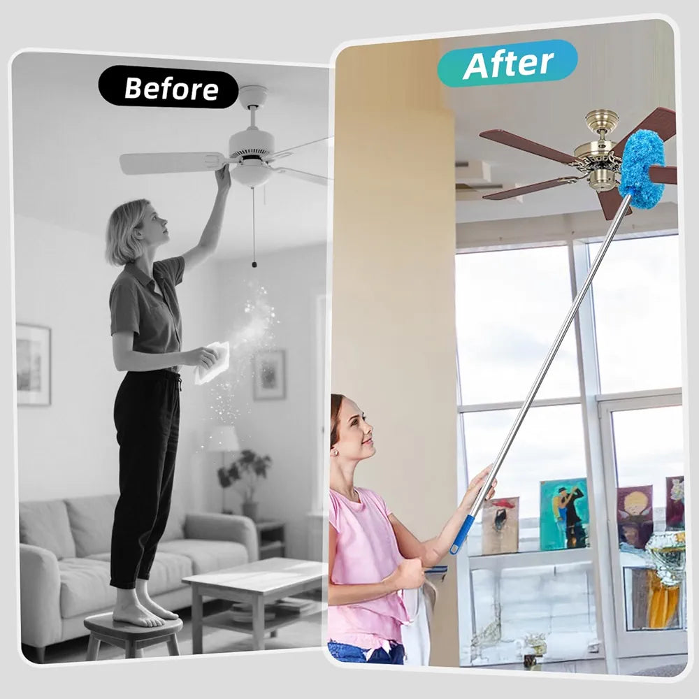 All-in-One Ceiling Fan & Home Duster | Washable Microfiber with Extension Pole (Blue)