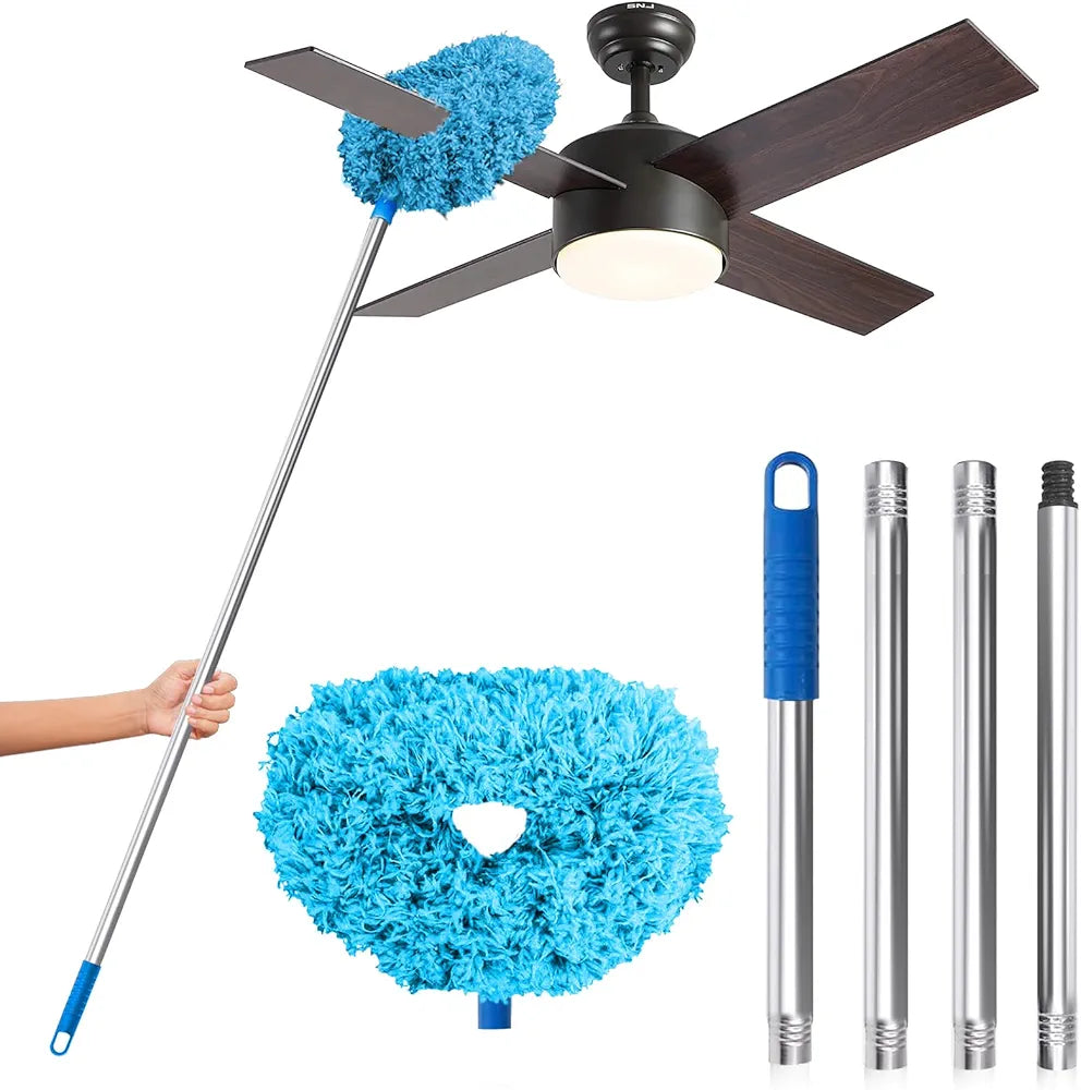 All-in-One Ceiling Fan & Home Duster | Washable Microfiber with Extension Pole (Blue)