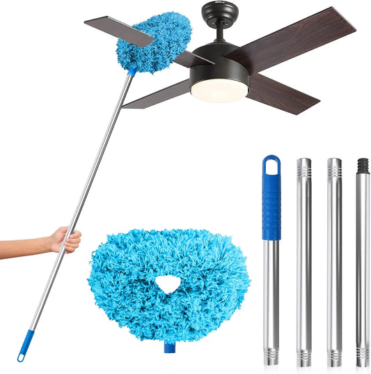 All-in-One Ceiling Fan & Home Duster | Washable Microfiber with Extension Pole (Blue)